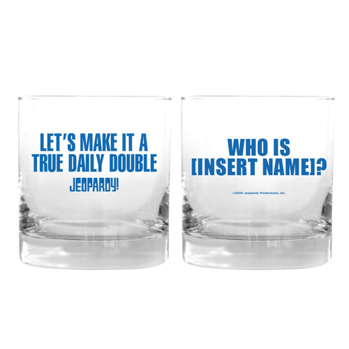 Make it a True Daily Double Blue Personalized Rocks Glass from Jeopardy!